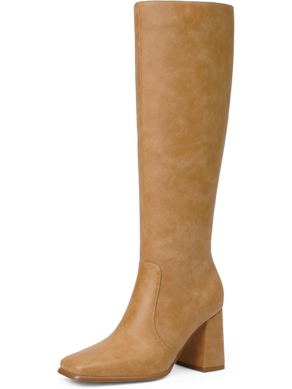 Women Banana Square Toe Chunky Heel Side Zipper Knee High Tall Gogo Boot Shoes